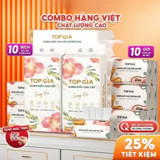 [Combo Nhà gọn-Tiết kiệm] Thùng 10bịch giấy ăn sương mai bịch lớn và 4 bịch giấy rút TopGia cao cấp