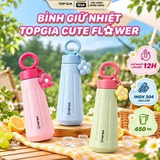 (TẶNG CHARM HOA) Bình giữ nhiệt TOPGIA CUTE FLOWER 450ml, inox 304 cao cấp, đa dạng màu sắc, tiện lợi phù hợp với giới trẻ, an toàn khi tiếp xúc với thực phẩm (BGN450) thời trang, dễ thương, quà tặng 20/10, nữ tính có tặng kèm charm