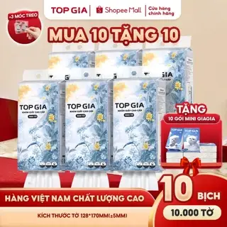 (MUA 10 TẶNG 10 GÓI MINI) Thùng 10 bịch khăn giấy rút Mộc an TopGia 1000 tờ 4 lớp dày dặn, hàng Việt Nam (bao bì mới)